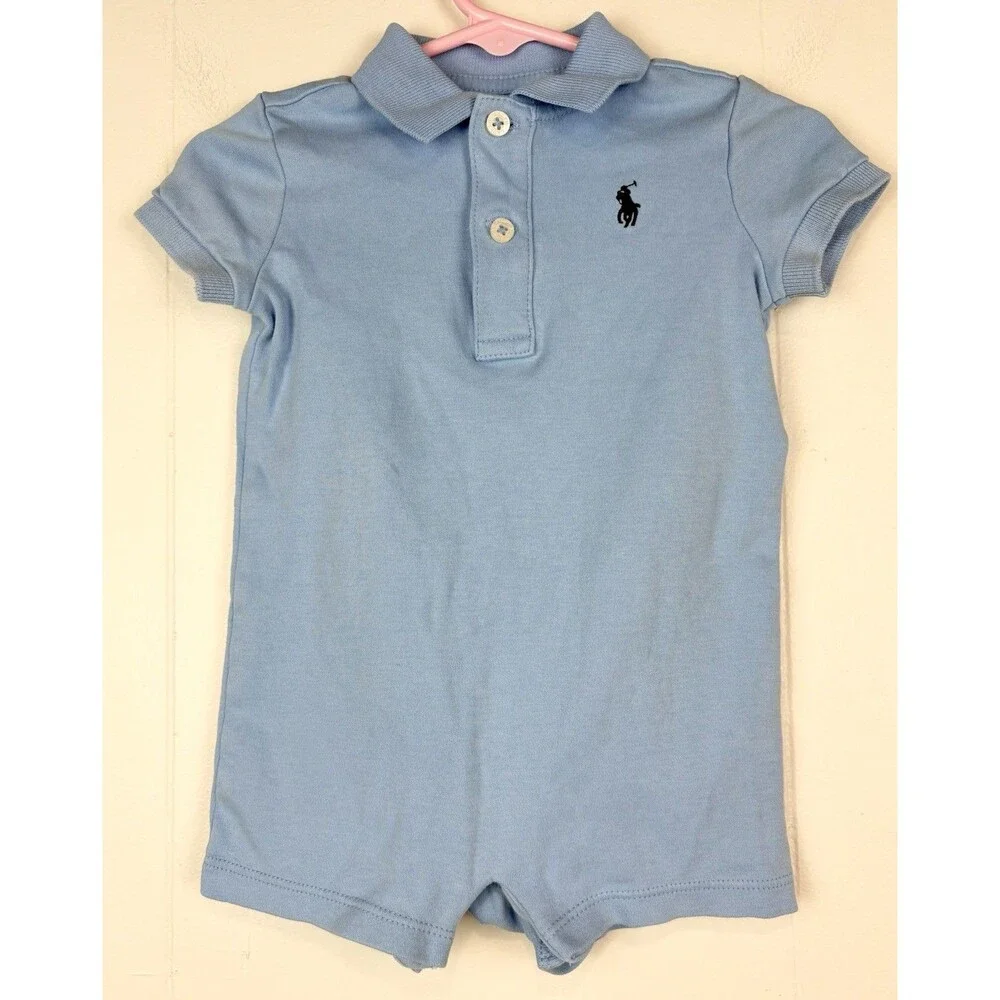 Ralph Lauren Boys Shortall One Piece 6 Months Blue Collared